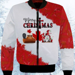 Red Maple Merry Christmas Gnome And Beaver All Over Print 3D Shirt Bomber Jacker Red S