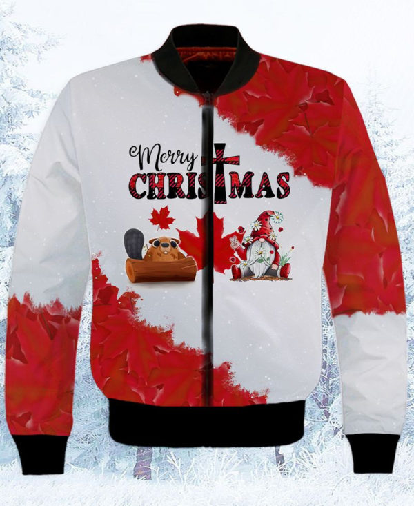 Red Maple Merry Christmas Gnome And Beaver All Over Print 3D Shirt Bomber Jacker Red S