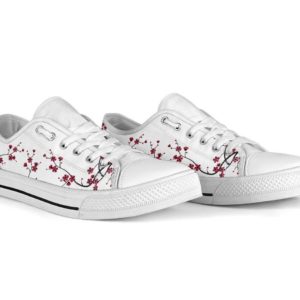 Red Sakura Cherry Blossom Canvas Low Top Shoes for Men & Women product photo 2