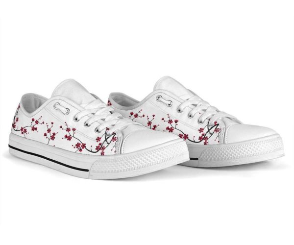 Red Sakura Cherry Blossom Canvas Low Top Shoes for Men & Women product photo 2