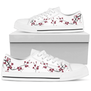 Red Sakura Cherry Blossom Canvas Low Top Shoes for Men & Women Men's Shoes White US6