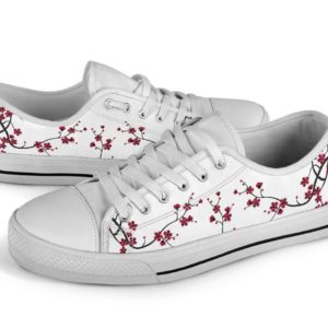 Red Sakura Cherry Blossom Canvas Low Top Shoes for Men & Women Women's Shoes White US6