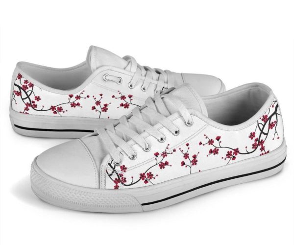 Red Sakura Cherry Blossom Canvas Low Top Shoes for Men & Women Women's Shoes White US6