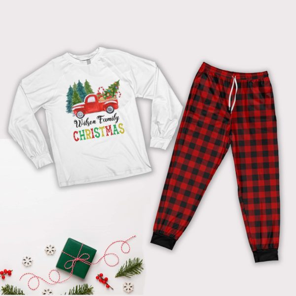 Red Truck Christmas Tree Pajamas Personalized Names Family Christmas Pajamas Set product photo 6