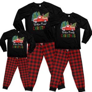 Red Truck Christmas Tree Pajamas Personalized Names Family Christmas Pajamas Set Kid Pajamas Shirt Black 2Y