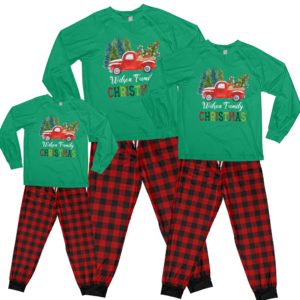 Red Truck Christmas Tree Pajamas Personalized Names Family Christmas Pajamas Set Kid Pajamas Shirt Green 2Y