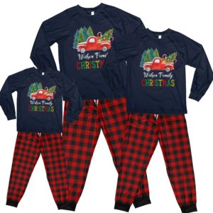 Red Truck Christmas Tree Pajamas Personalized Names Family Christmas Pajamas Set Kid Pajamas Shirt Navy 2Y
