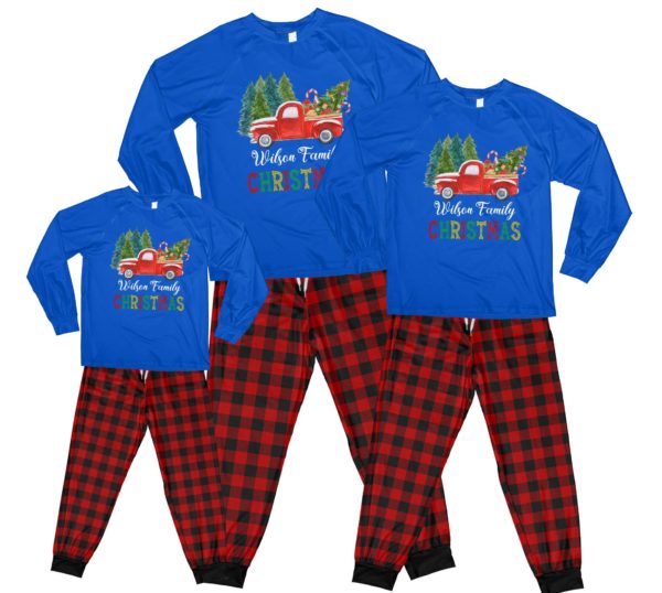 Red Truck Christmas Tree Pajamas Personalized Names Family Christmas Pajamas Set Kid Pajamas Shirt Royal 2Y