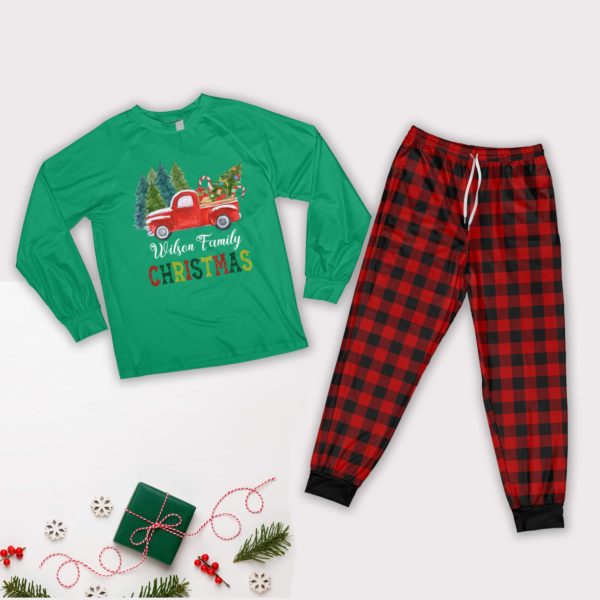 Red Truck Christmas Tree Pajamas Personalized Names Family Christmas Pajamas Set Pajamas Shirt Green XS