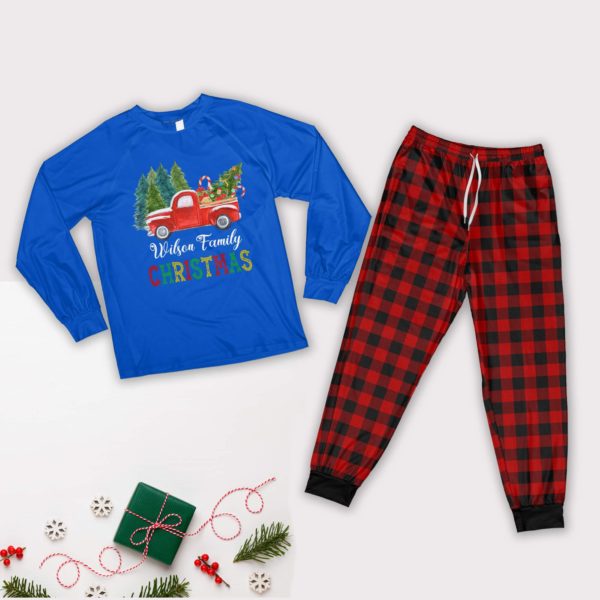 Red Truck Christmas Tree Pajamas Personalized Names Family Christmas Pajamas Set Pajamas Shirt Royal XS