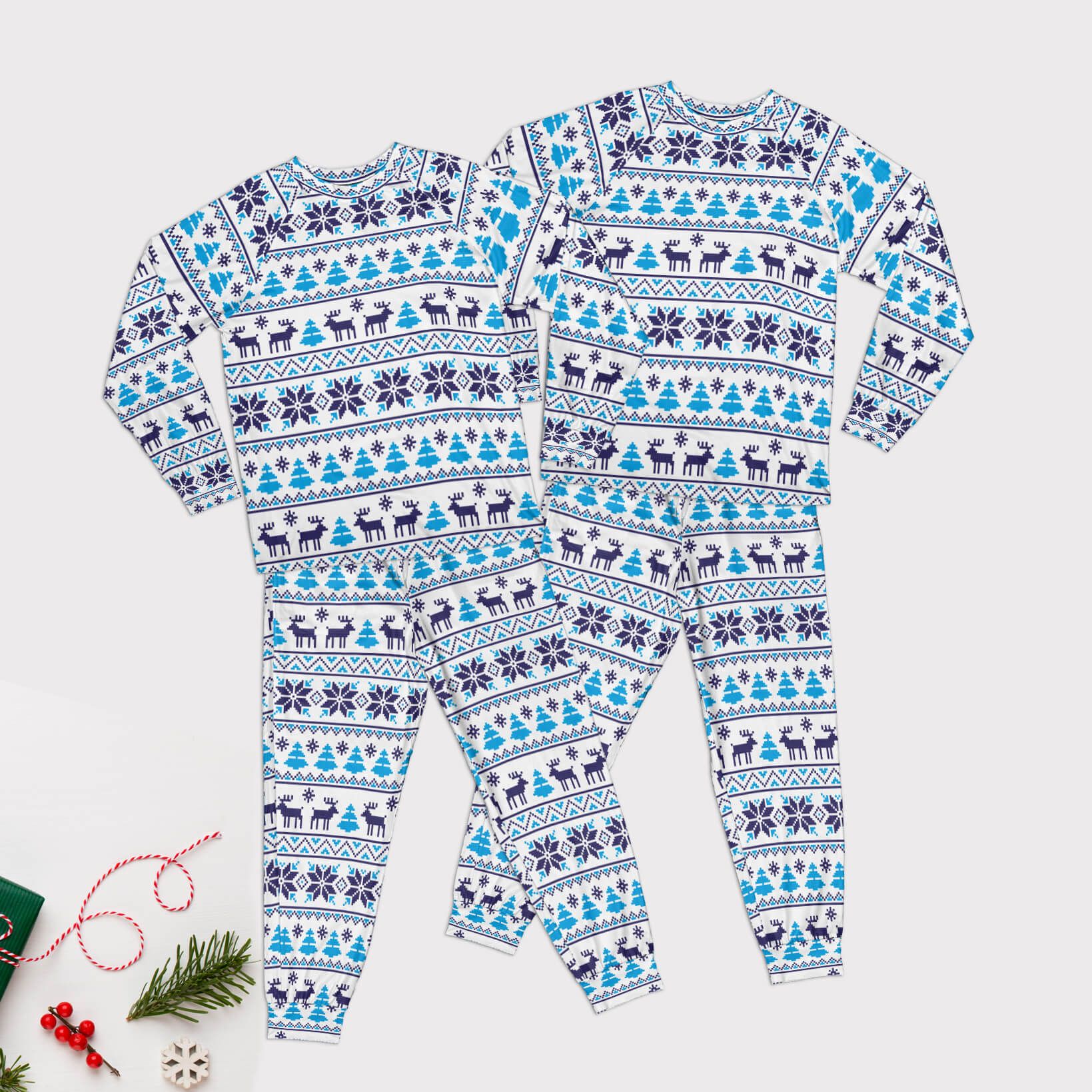 Reindeer Christmas Pajamas, Deer Sets Family Matching Raglan Pajamas Style: Kid Pajamas Set, Color: White