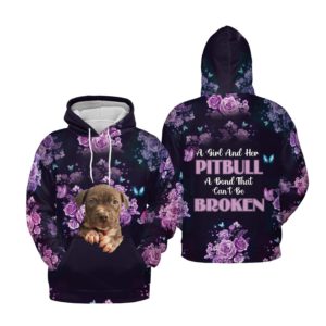 Rose Purple & Pitpull A Girl And Her Pitbull A Bond Can't Broken 3D All Over Print Hoodie 3D Hoodie Black S