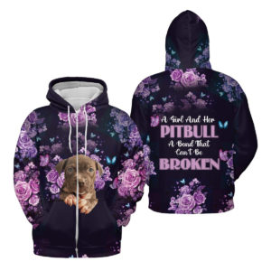 Rose Purple & Pitpull A Girl And Her Pitbull A Bond Can't Broken 3D All Over Print Hoodie Zip Hoodie Black S