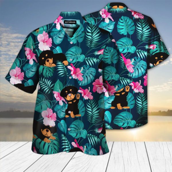 Rottweiler 3D All Over Print Hawaiian Shirt Short Sleeve Hawaiian Shirt Black S