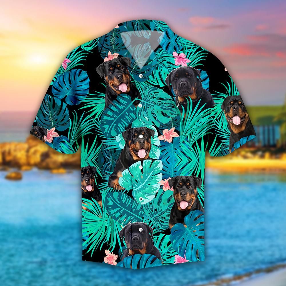 Rottweiler Tropical Hawaiian Shirt Short Sleeve Hawaiian Shirt Black S