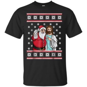 Santa And Jesus Drinking Party Coquito Christmas Shirt Unisex T-Shirt Black S