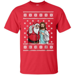 Santa And Jesus Drinking Party Coquito Christmas Shirt Unisex T-Shirt Red S