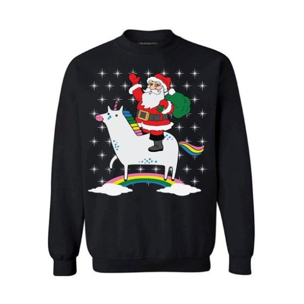 Santa and Unicorn deliver Christmas gift Sweatshirt Black S