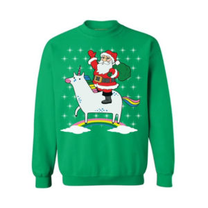 Santa and Unicorn deliver Christmas gift Sweatshirt Green S