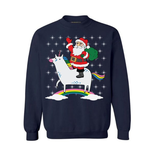 Santa and Unicorn deliver Christmas gift Sweatshirt Navy S