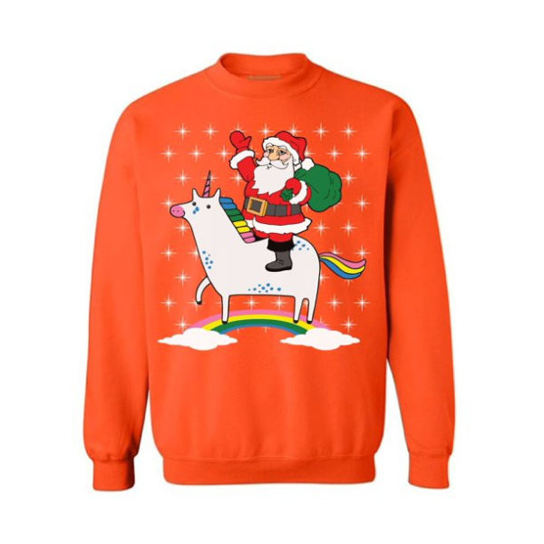 Santa and Unicorn deliver Christmas gift Sweatshirt Orange S