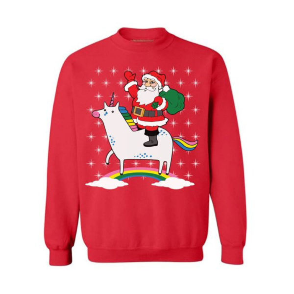 Santa and Unicorn deliver Christmas gift Sweatshirt Red S