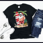 Santa Claus Hawaiian Santa Claus Goes Surfing Christmas T-Shirt Unisex T-Shirt Black S