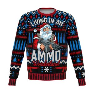 Santa Claus Hunting Living In An Ammo Wonderland Christmas Sweater AOP Sweater Royal S