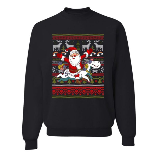 Santa Claus Riding a Unicorn Christmas Sweatshirt Sweatshirt Black S