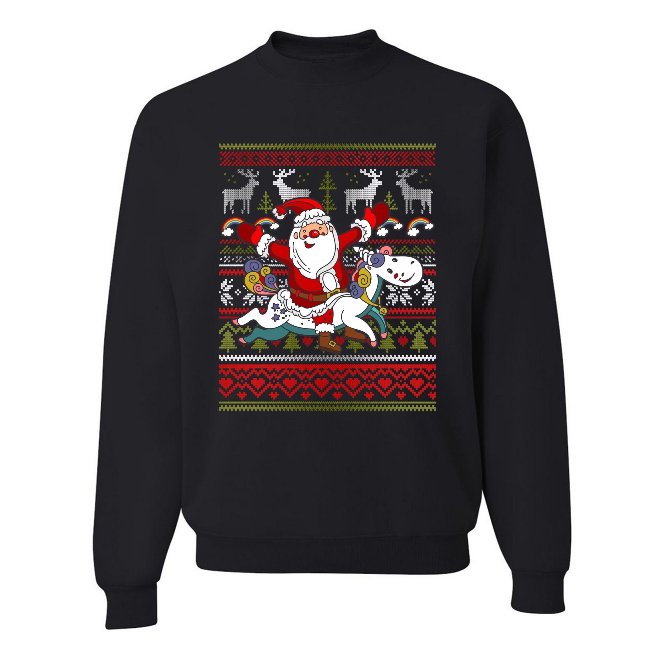 Santa Claus Riding a Unicorn Christmas Sweatshirt Style: Sweatshirt, Color: Black