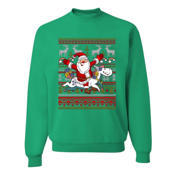 Santa Claus Riding a Unicorn Christmas Sweatshirt Sweatshirt Green S
