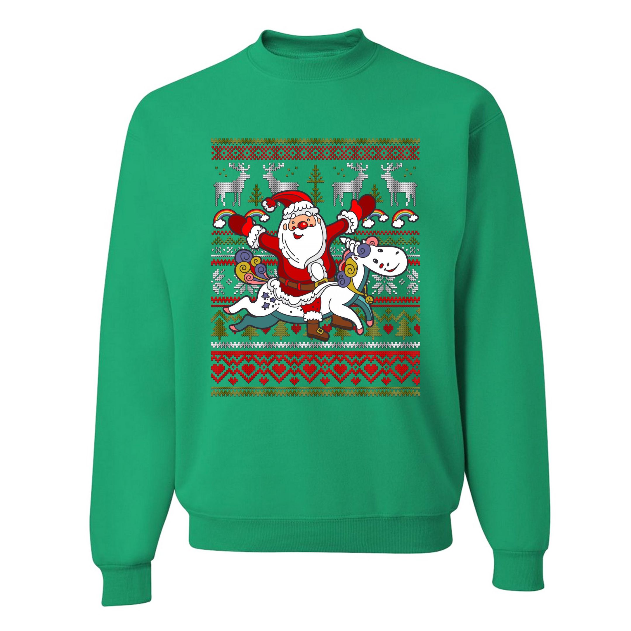 Santa Claus Riding a Unicorn Christmas Sweatshirt Style: Sweatshirt, Color: Green