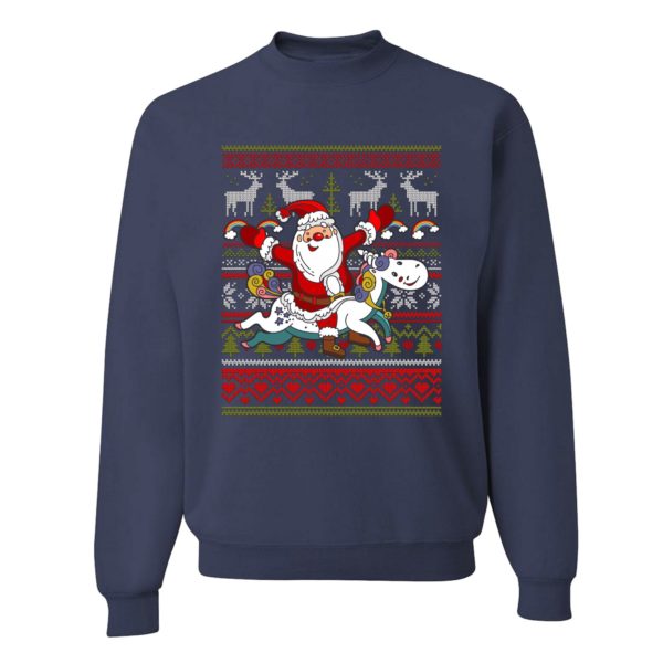 Santa Claus Riding a Unicorn Christmas Sweatshirt Sweatshirt Navy Blue S