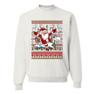 Santa Claus Riding a Unicorn Christmas Sweatshirt Sweatshirt White S