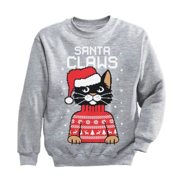 Santa Claws Cat Christmas Sweatshirt Sweatshirt Gray S