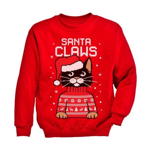 Santa Claws Cat Christmas Sweatshirt Sweatshirt Red S