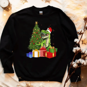 Santa Dinosaur Christmas Tree Gift Holliday Christmas Sweatshirt Sweatshirt Black S