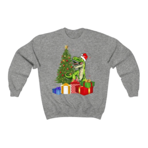 Santa Dinosaur Christmas Tree Gift Holliday Christmas Sweatshirt Sweatshirt Gray S