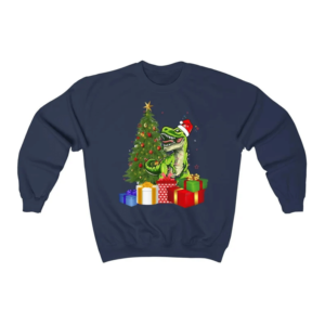 Santa Dinosaur Christmas Tree Gift Holliday Christmas Sweatshirt Sweatshirt Navy S