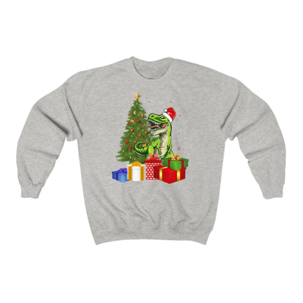 Santa Dinosaur Christmas Tree Gift Holliday Christmas Sweatshirt Sweatshirt Sport Grey S