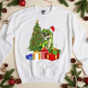 Santa Dinosaur Christmas Tree Gift Holliday Christmas Sweatshirt Sweatshirt White S