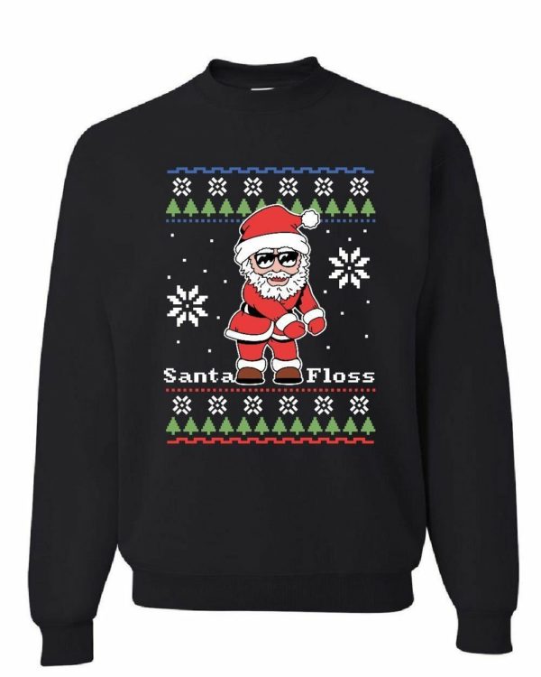 Santa Floss Merry Christmas Snowflakes Sweatshirt Black S