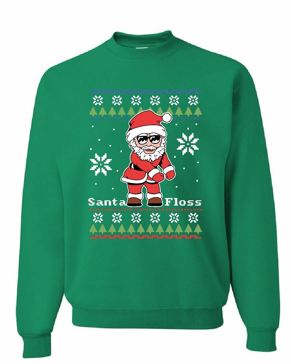 Santa Floss Merry Christmas Snowflakes Style: Sweatshirt, Color: Green