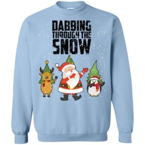 Santa Reindeer Penguin Dabbing Through The Snow Christmas Sweatshirt Sweatshirt Light Blue S