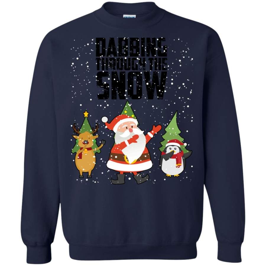 Santa Reindeer Penguin Dabbing Through The Snow Christmas Sweatshirt Style: Sweatshirt, Color: Navy