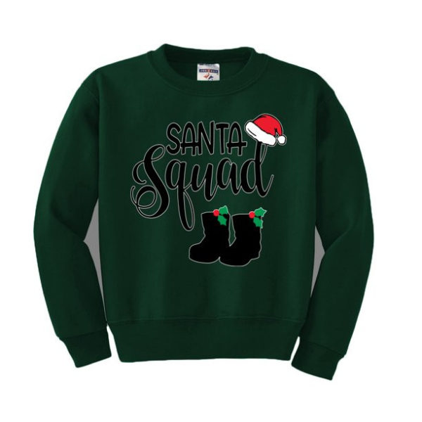 Santa Squad Christmas Sweater Hat Boots Cute Sweatshirt Forest Green S