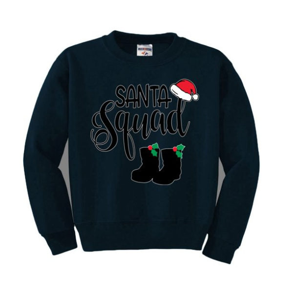 Santa Squad Christmas Sweater Hat Boots Cute Sweatshirt Navy S