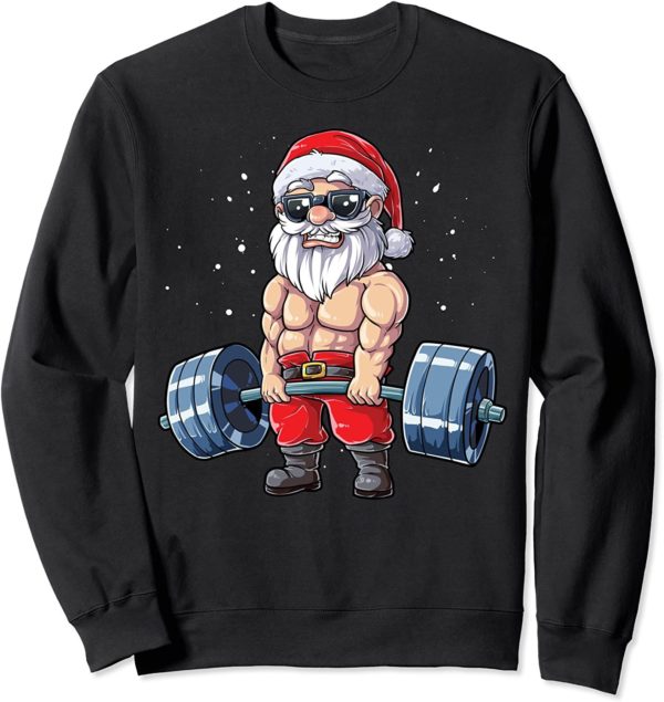 Santa Weightlifting Christmas Fitness Gym Sweatshirt Sweatshirt Black S