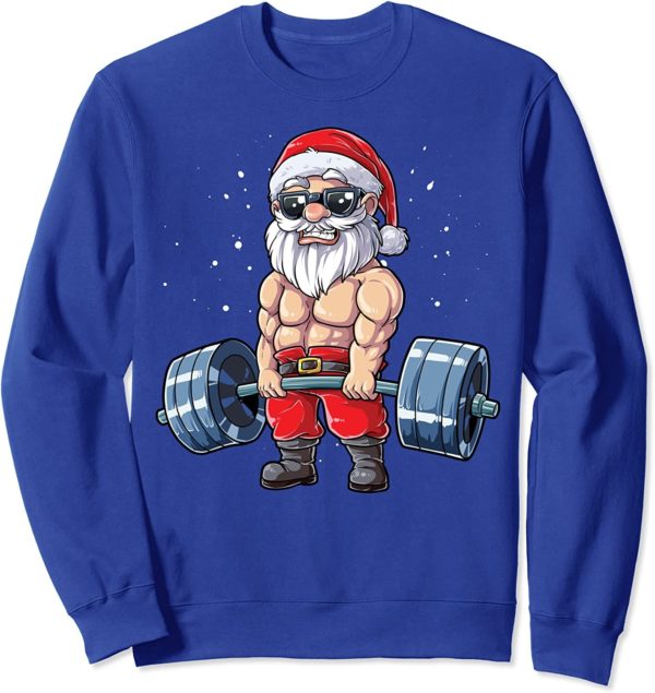 Santa Weightlifting Christmas Fitness Gym Sweatshirt Sweatshirt Blue S