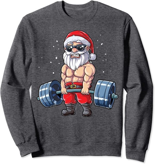 Santa Weightlifting Christmas Fitness Gym Sweatshirt Sweatshirt Dark Heather S